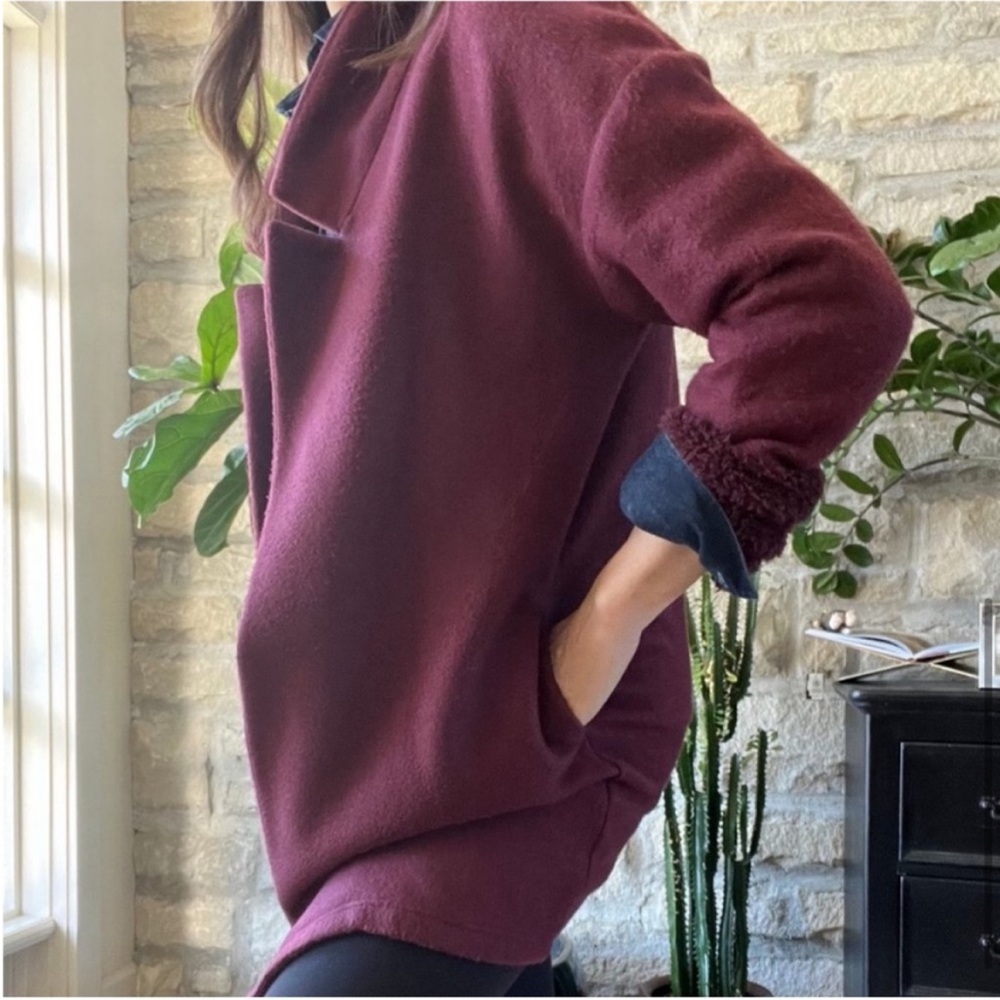 Z SUPPLY Burgundy Fleece Sherpa Cardigan Coat Coatigan Size S EUC
